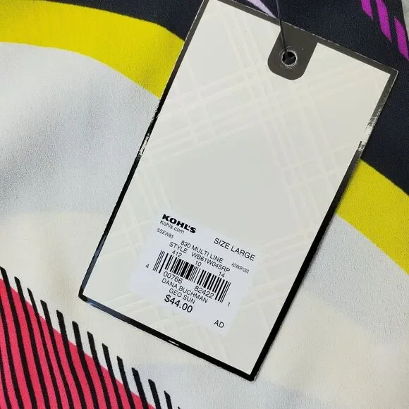 Dana Buchman Blouse Top Womens Large Multi Geometric Slit Collared‎ Button Front - Picture 4 of 9